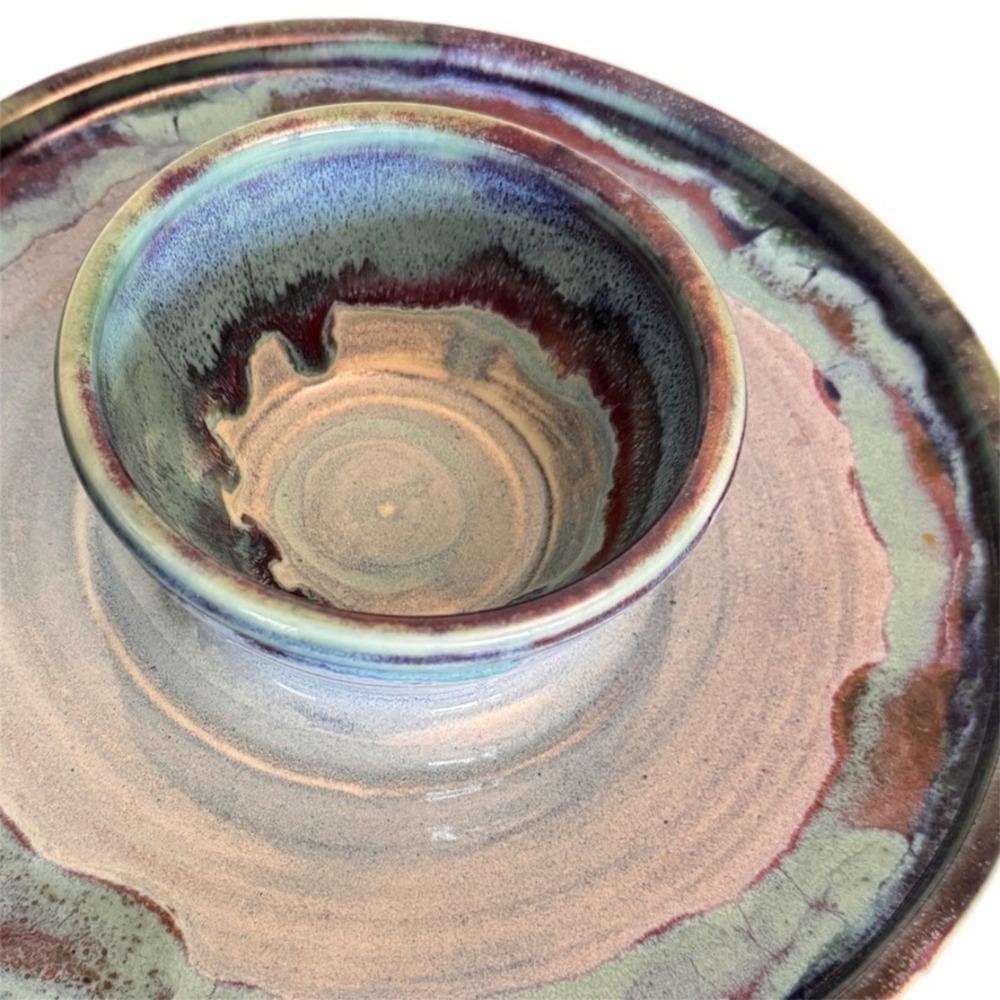 Blue Ridge Pattern Studio Pottery Chip and Dip Serving Set Signed 2024 Glazed